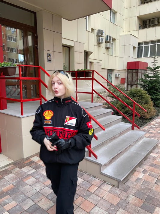 Black racing ferrari jacket in black.