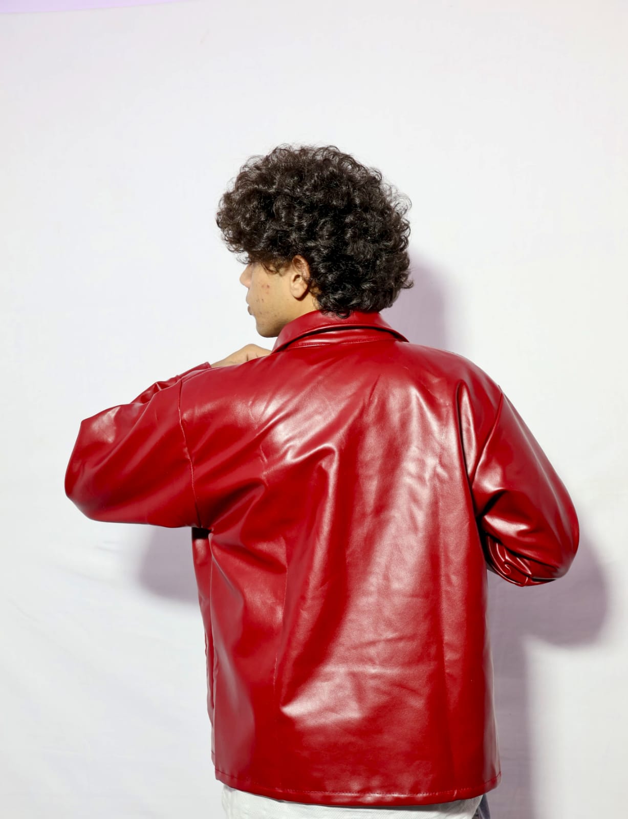 Premium Red Faux Leather Jacket β Minimalist Streetwear Oversized Coat