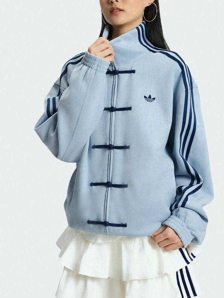 Aqua Blue CNY Mandarin Collar Frog Button Oversized Track Jacket – Elexwear