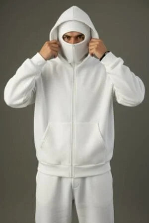 Elexwear Ninja Zip-Up Balaclava Hoodie – Black & White Edition