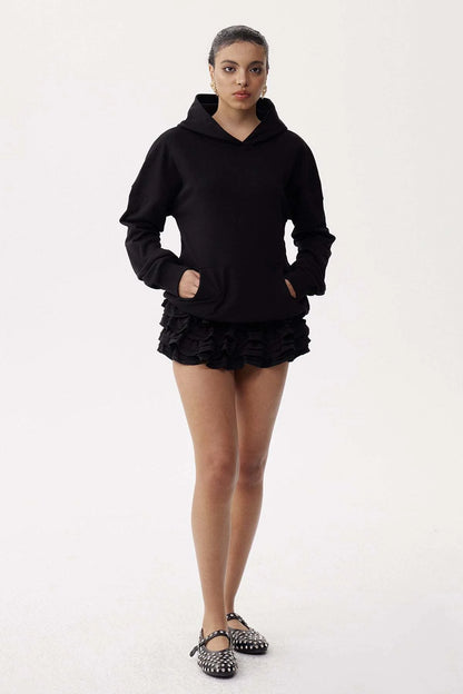 Black Rhinestone Mesh Panel Oversized  Hoodie.