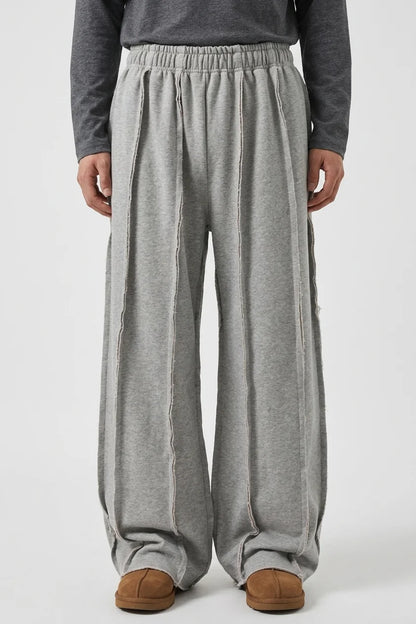 Elexwear Oversized Exposed Seam Wide-Leg Sweatpants – Grey