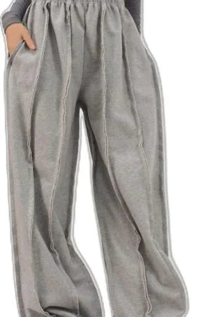 Elexwear Oversized Exposed Seam Wide-Leg Sweatpants – Grey
