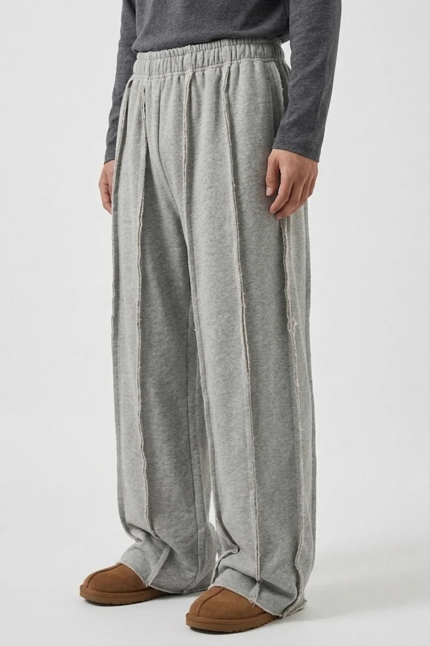 Elexwear Oversized Exposed Seam Wide-Leg Sweatpants – Grey