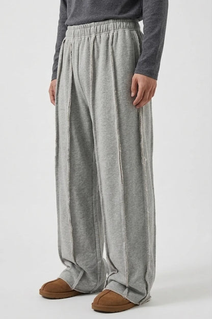 Elexwear Oversized Exposed Seam Wide-Leg Sweatpants – Grey