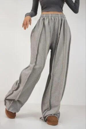 Elexwear Oversized Exposed Seam Wide-Leg Sweatpants – Grey