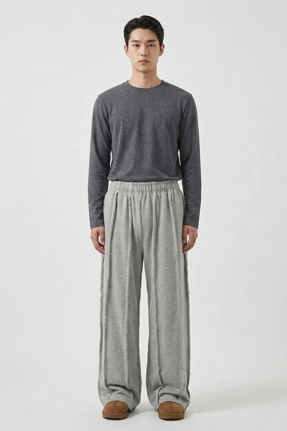 Elexwear Oversized Exposed Seam Wide-Leg Sweatpants – Grey