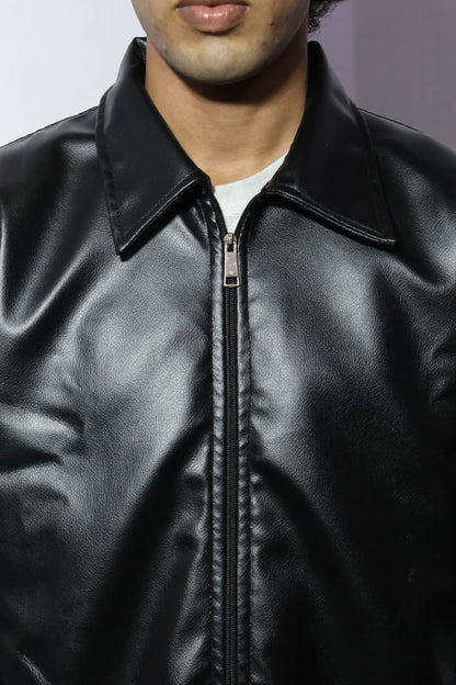 Elexwear Midnight black Leather Overshirt Jacket.