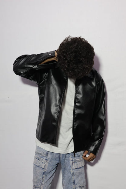 Elexwear Midnight black Leather Overshirt Jacket.