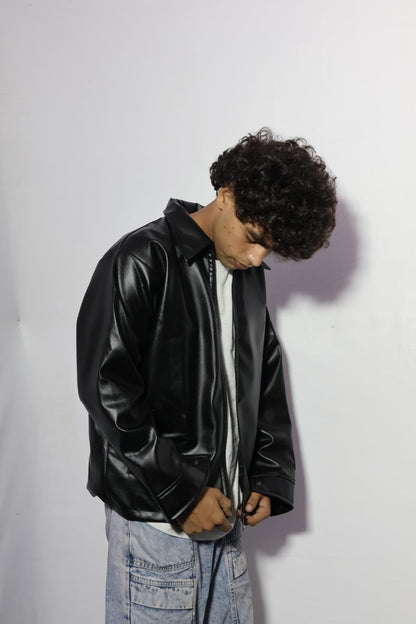 Elexwear Midnight black Leather Overshirt Jacket.