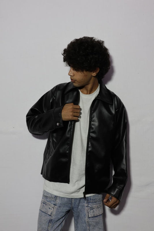 Elexwear Midnight black Leather Overshirt Jacket.