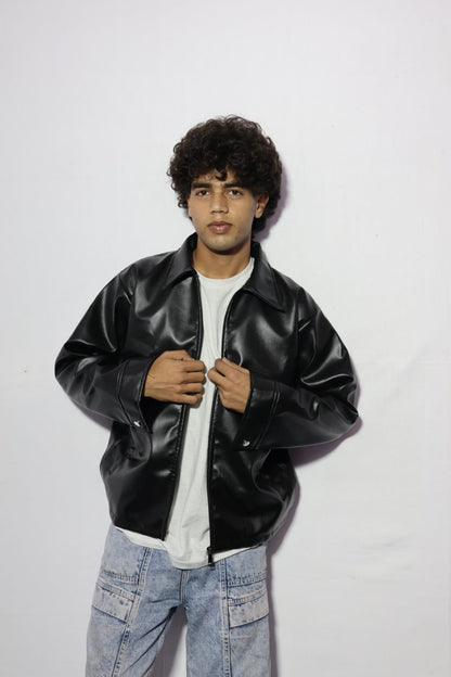 Elexwear Midnight black Leather Overshirt Jacket.