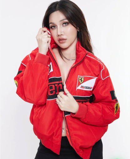 Elexwear Ferrari Red  Racing Jacket – Premium Red F1 Inspired Bomber Jacket | Unisex Streetwear | Winter Wear