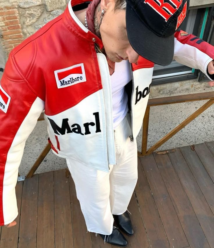 Marlboro racingfully embroidered jacket in red& white.