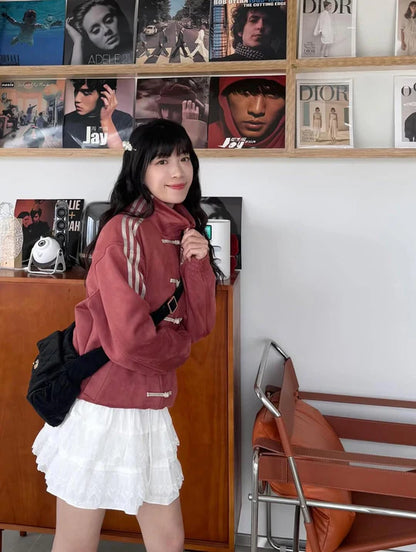 Adidas Vintage Toggle Stripe Jacket – maroon Edition | Elexwear