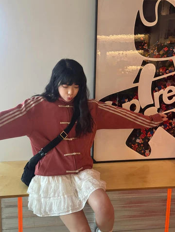 Adidas Vintage Toggle Stripe Jacket – maroon Edition | Elexwear