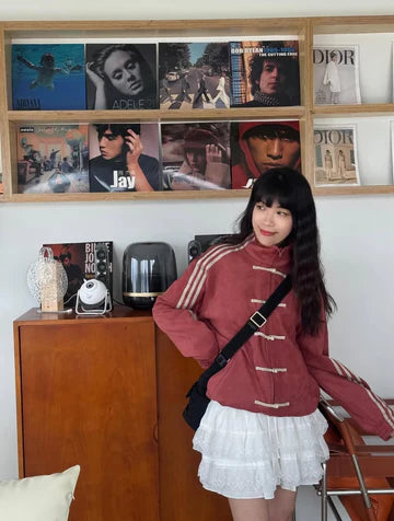 Adidas Vintage Toggle Stripe Jacket – maroon Edition | Elexwear