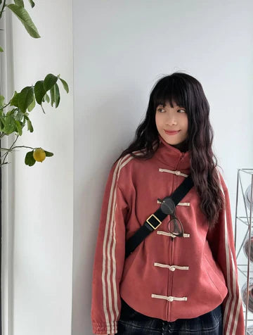 Adidas Vintage Toggle Stripe Jacket – maroon Edition | Elexwear