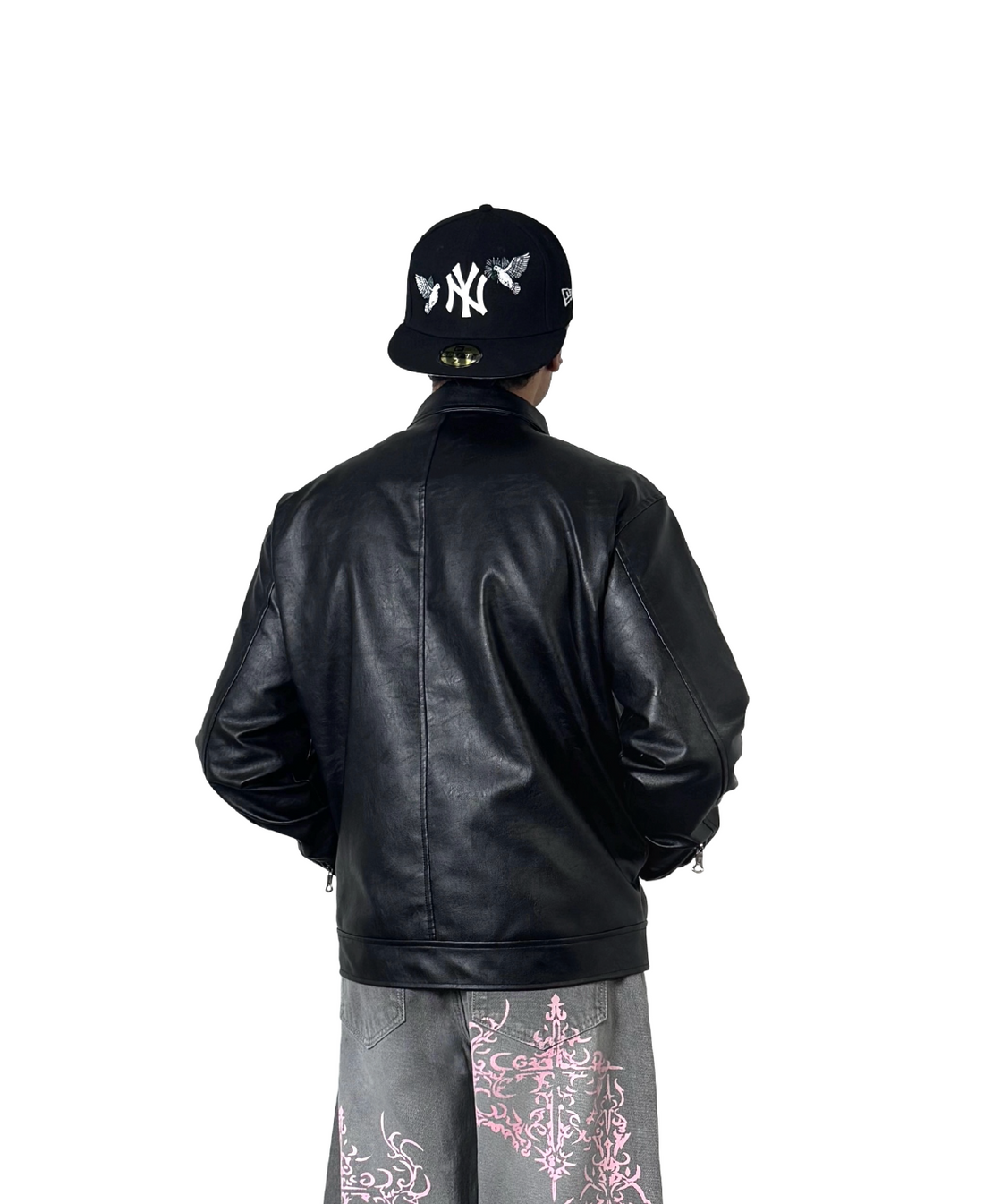 Men's black Streetwear Leather Jacket with Metal Toggle Closure