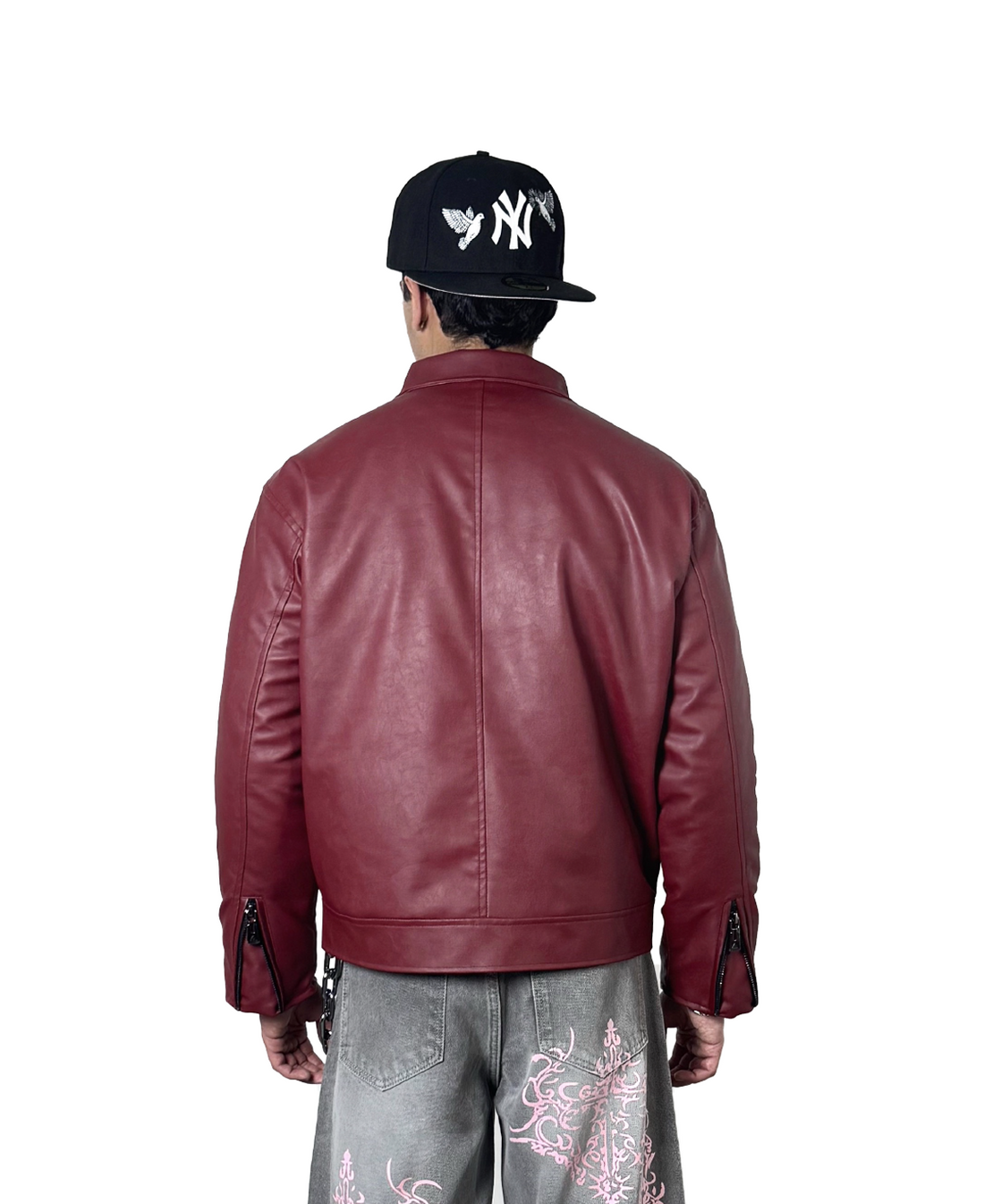 Men's black Streetwear Leather Jacket with Metal Toggle Closure