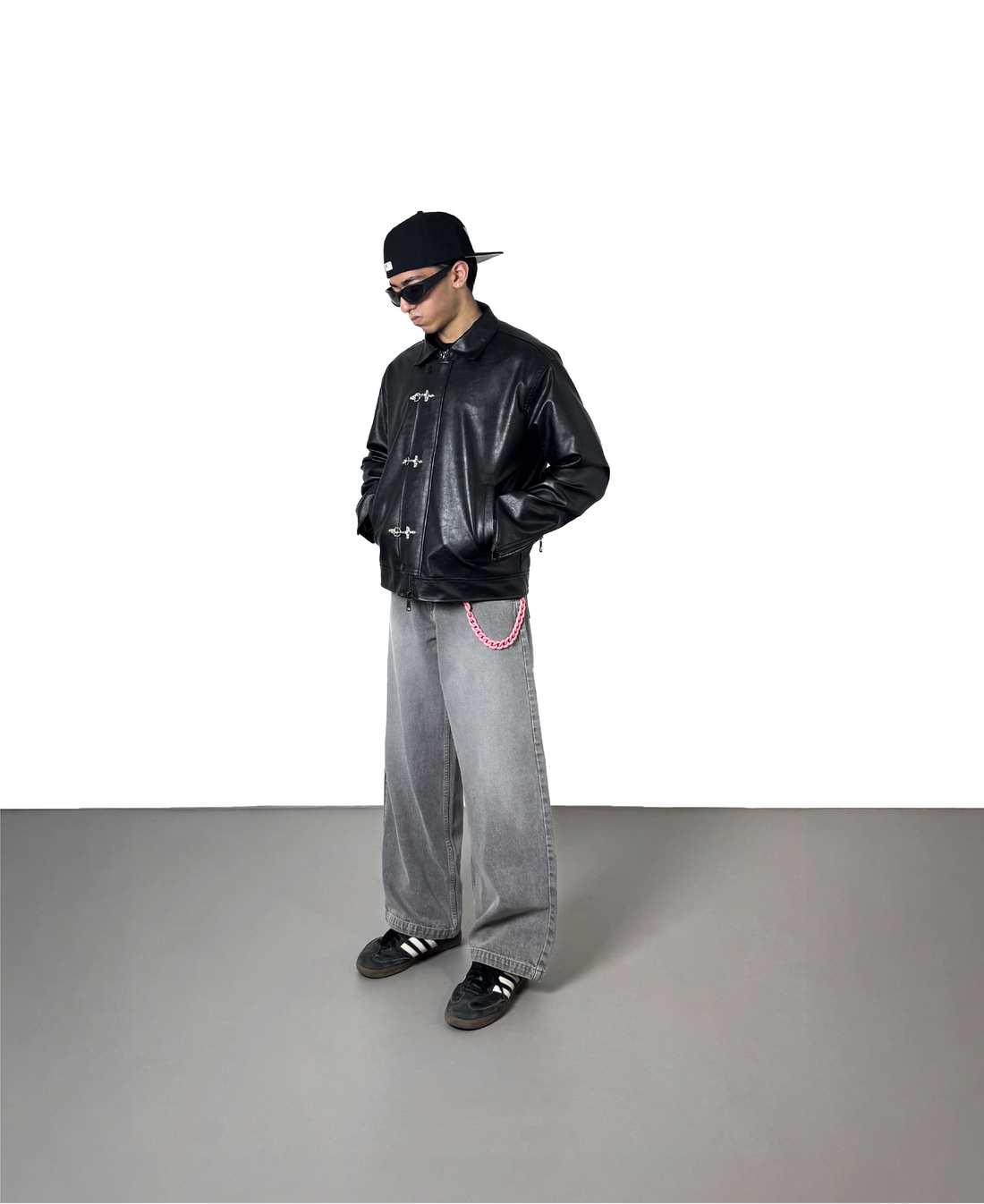 Men's black Streetwear Leather Jacket with Metal Toggle Closure