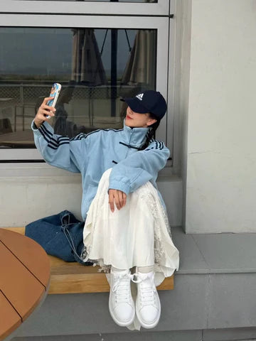 Adidas Sky Blue Toggle Track Jacket – Vintage Streetwear Edition | Elexwear