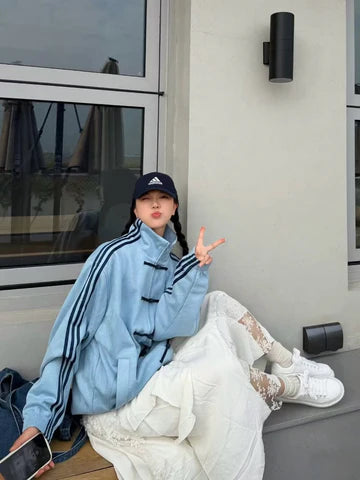 Adidas Sky Blue Toggle Track Jacket – Vintage Streetwear Edition | Elexwear